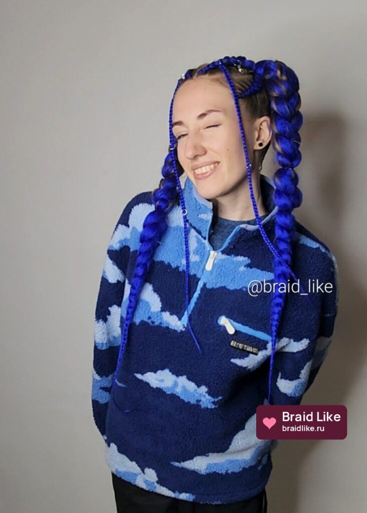 Синие косы. Смелый акцент — работа Ольги, Braid Like, Москва